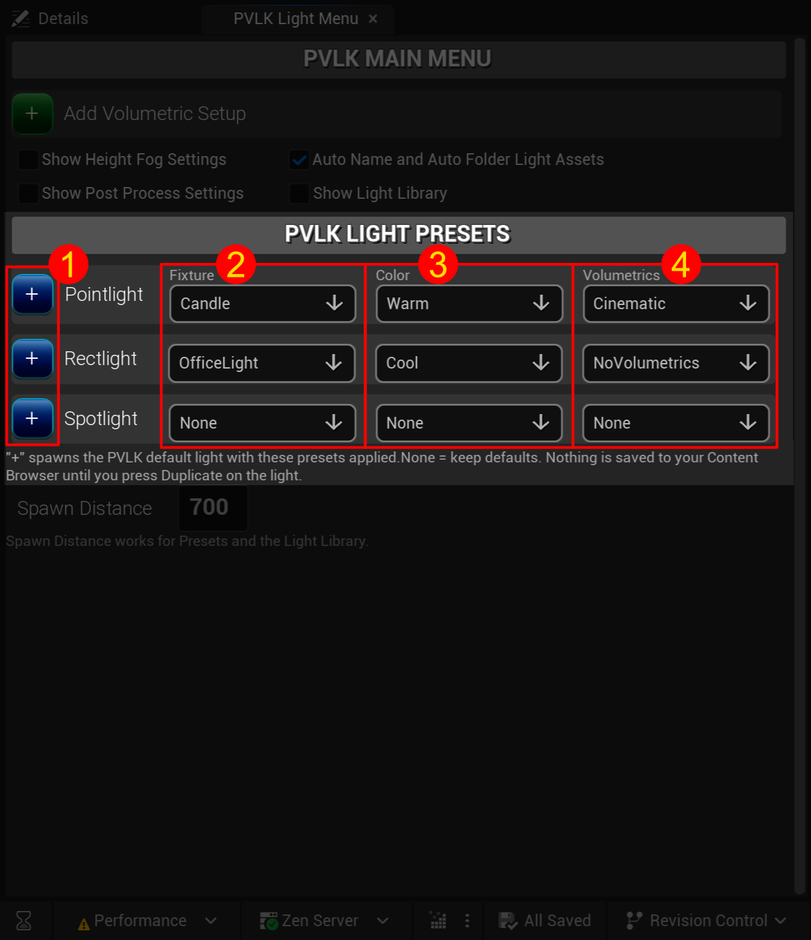 Preset rows annotated