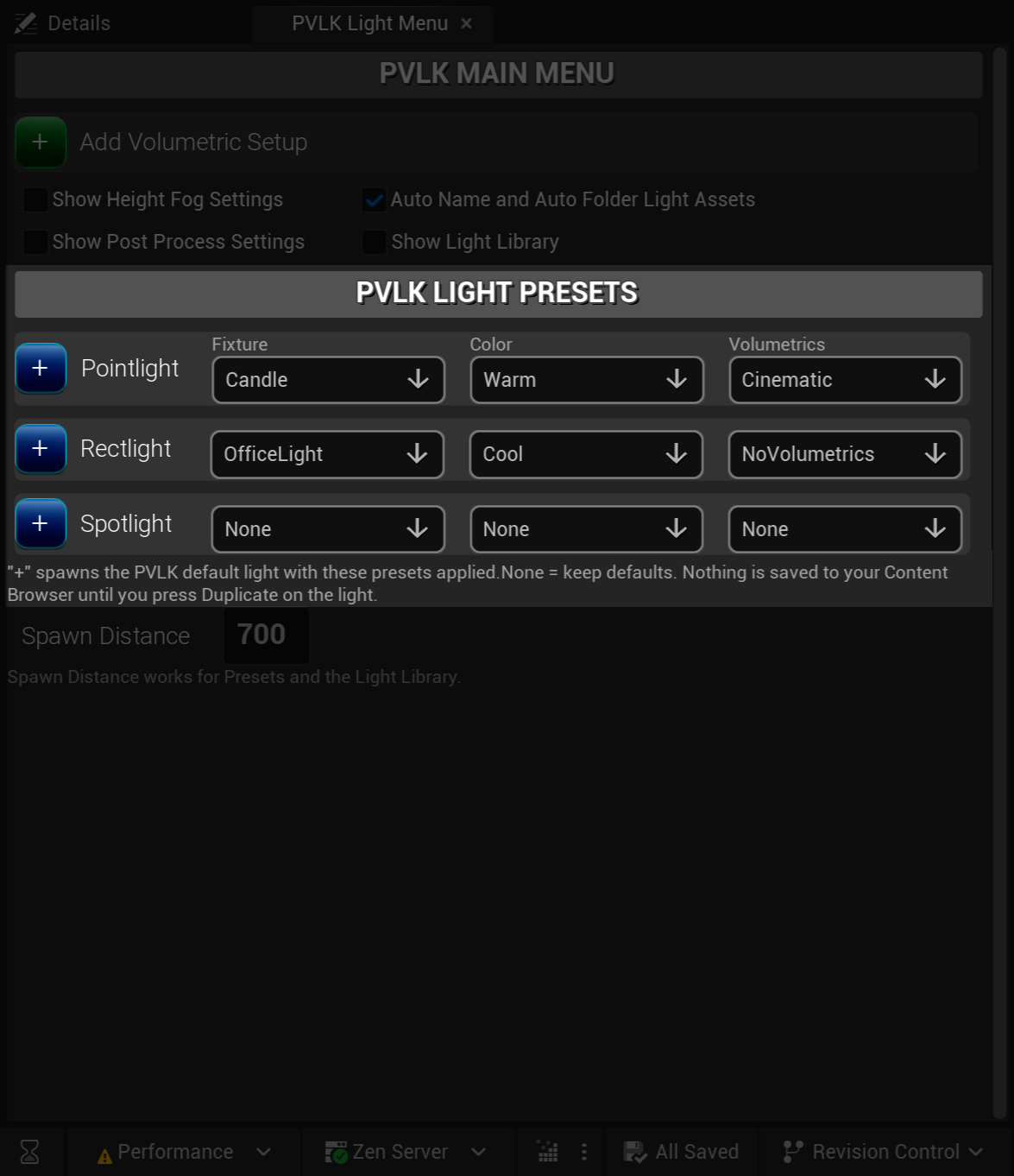 PVLK light presets